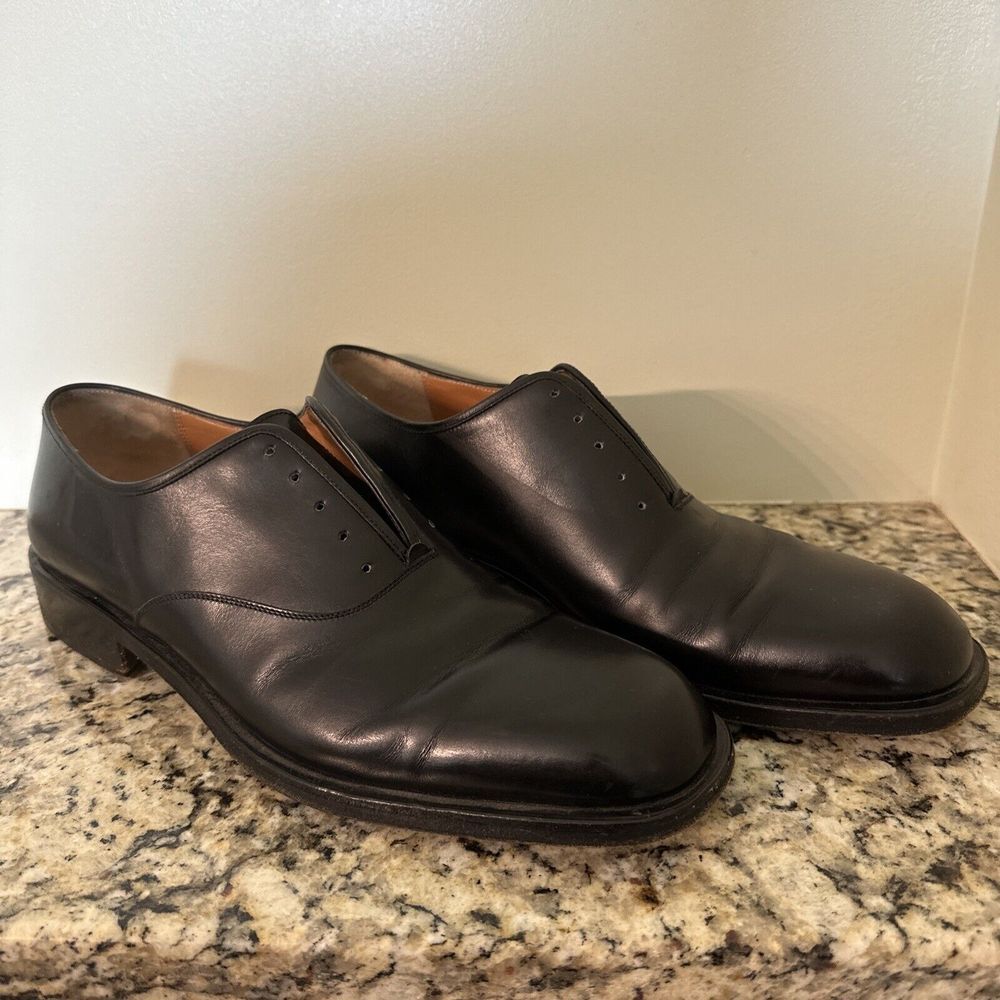 Salvatore Ferragamo Men's 10D Oxford Dress Shoe Black Leather Classic No laces‎